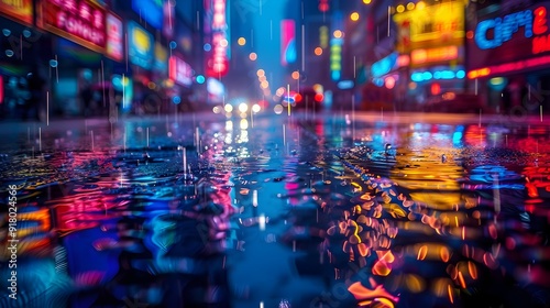 Wallpaper Mural Rainy night in a vibrant and dynamic urban city with neon lights reflecting on wet streets Torontodigital.ca