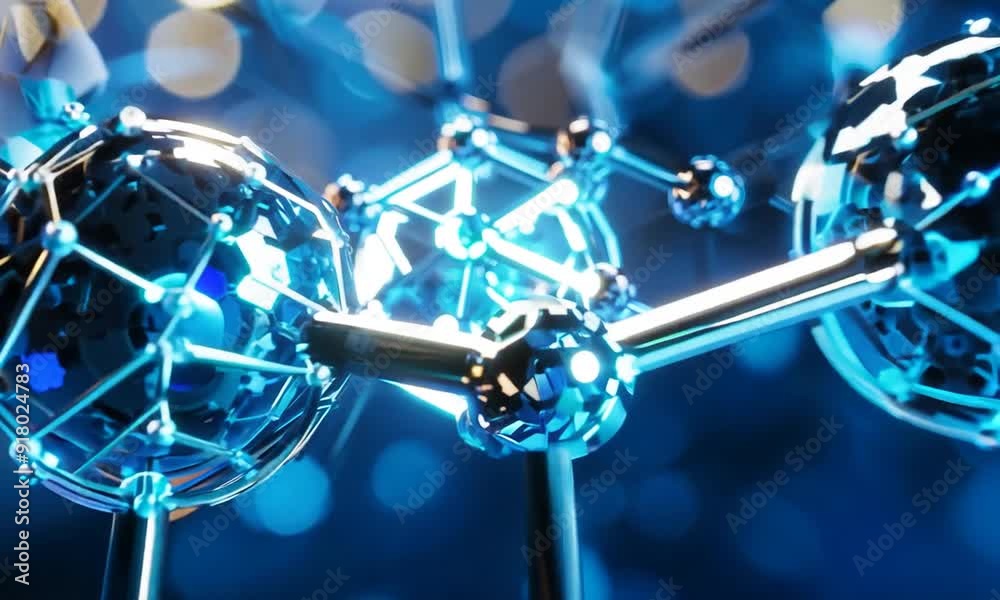 Atomic or Molecule Model in Blue Metallized Color