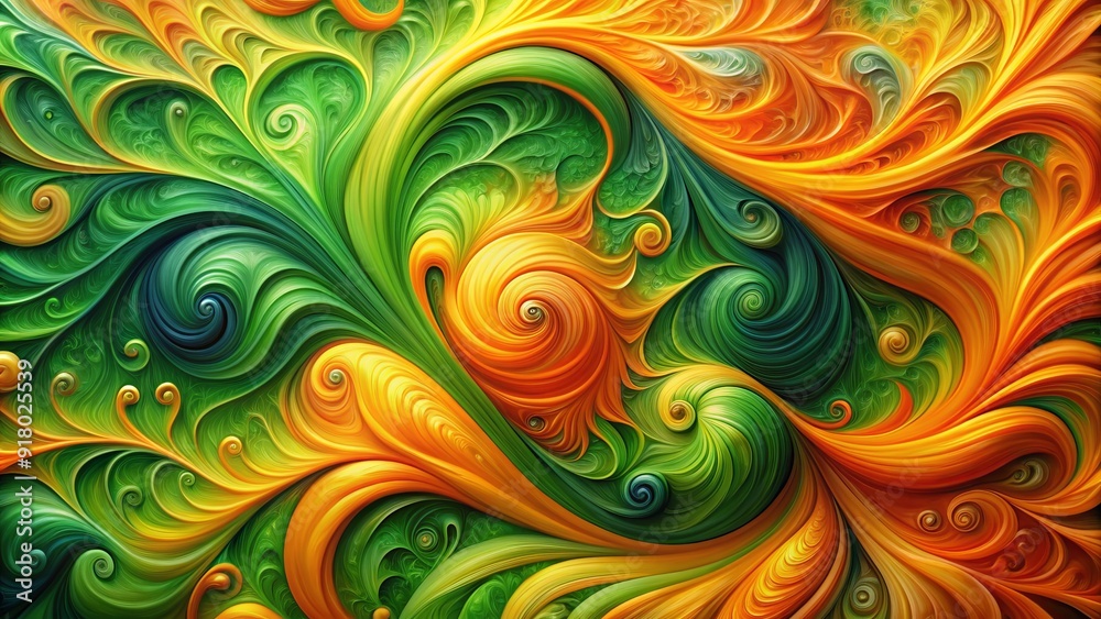 Vibrant abstract swirls of green and orange hues dance together in a mesmerizing blend of energy and harmony, evoking feelings of freshness and creativity. Vibrant abstract swirls of green and orange hues dance together in a mesmerizing blend of energy and harmony, evoking feelings of freshness and creativity.