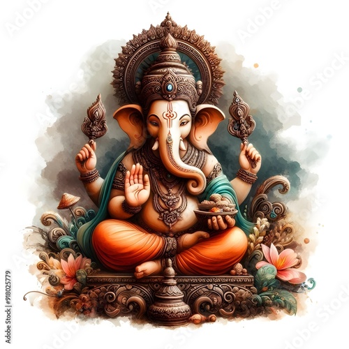 Shri Ganesha Beautiful Watercolor Painting for Ganesh Chaturthi Post photo