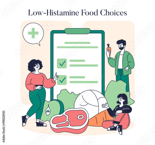 Low Histamine Diet. Flat Vector Illustration