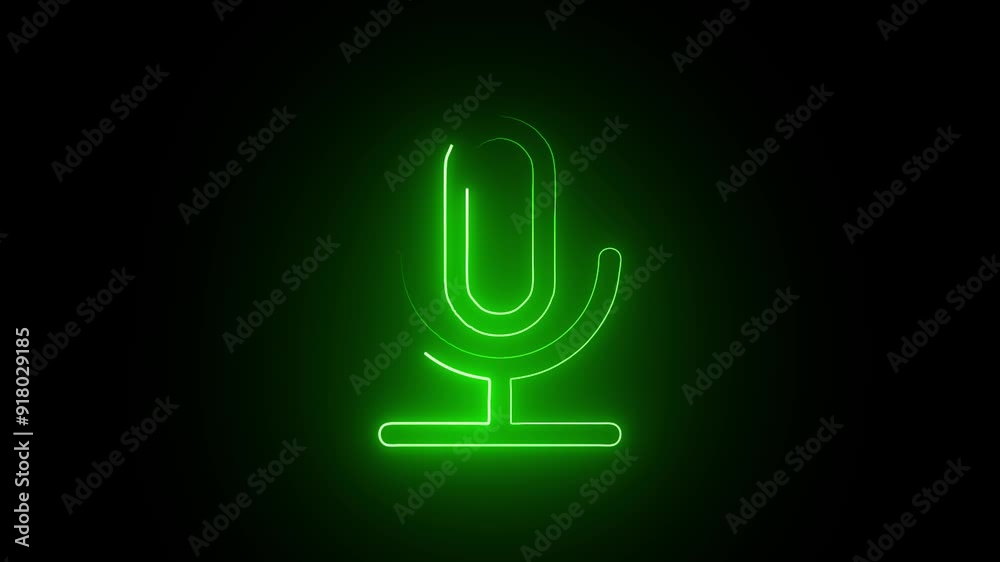 Green Neon Microphone icon animation on background .voice record icon with black background Green Neon Microphone icon animation on background .voice record icon with black background