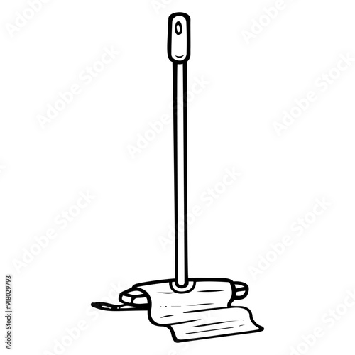 Mop with rag for washing the floor hand drawn doodle. Broom with handle for wet cleaning of dirt from the house. Laundry room. Vector outline line art illustration.