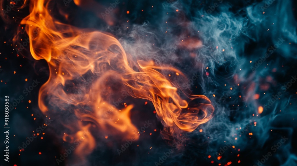 A focused image of a bonfirea flames, with smoke billowing into the night sky, capturing the raw energy and movement of the fire. A focused image of a bonfirea flames, with smoke billowing into the night sky, capturing the raw energy and movement of the fire.