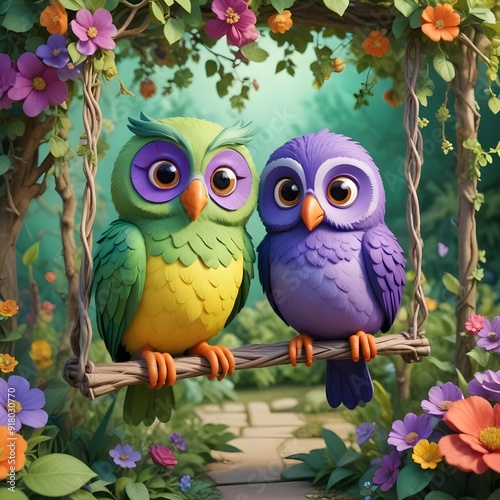 Wallpaper Mural two owls sitting on a branch Torontodigital.ca