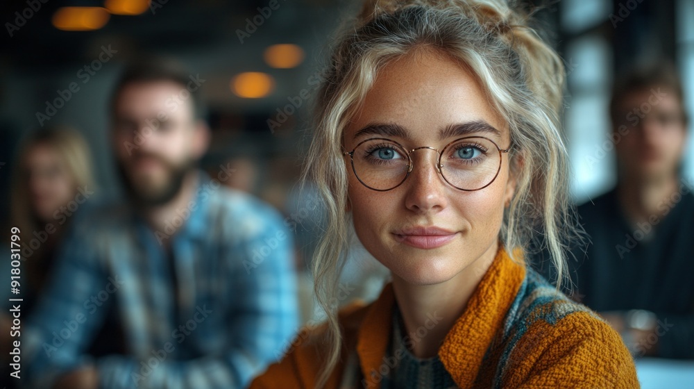 A woman with glasses is smiling at the camera A woman with glasses is smiling at the camera
