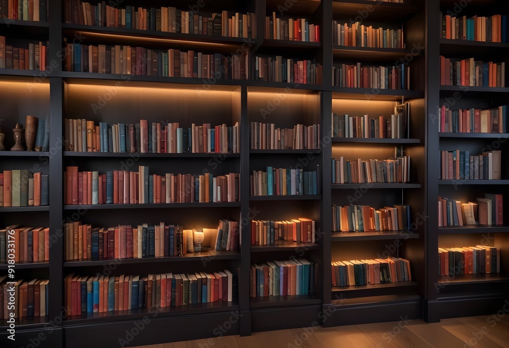A large library with wooden bookshelves lining the walls, plush leather armchairs, and a large globe-shaped light fixture hanging from the ceiling A large library with wooden bookshelves lining the walls, plush leather armchairs, and a large globe-shaped light fixture hanging from the ceiling