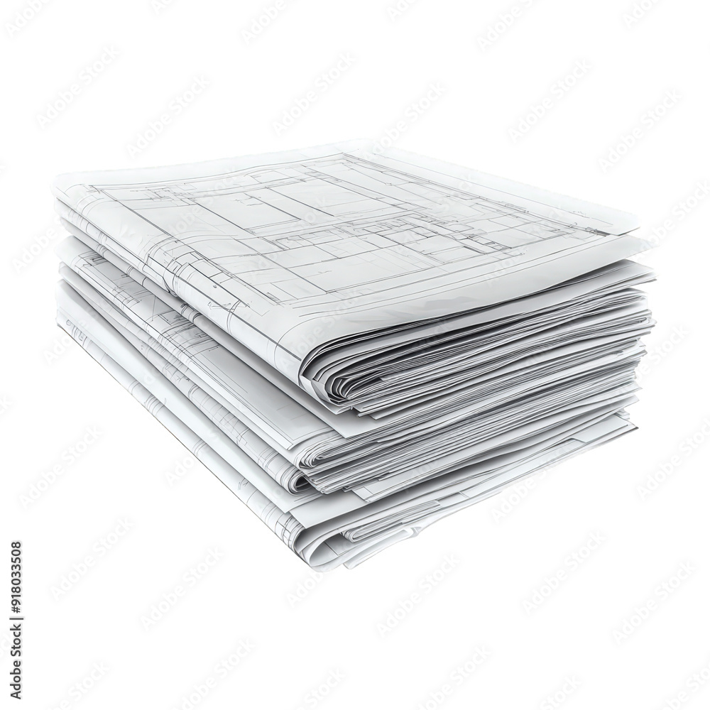 Stack Of Architectural Blueprints On Transparent Png Background For Architectural Planning . Generative ai Stack Of Architectural Blueprints On Transparent Png Background For Architectural Planning . Generative ai