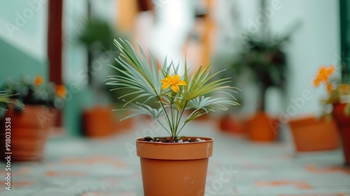 Charming Cobblestone Alleyway Lined With Flower Pots in a Quaint Village Duri...