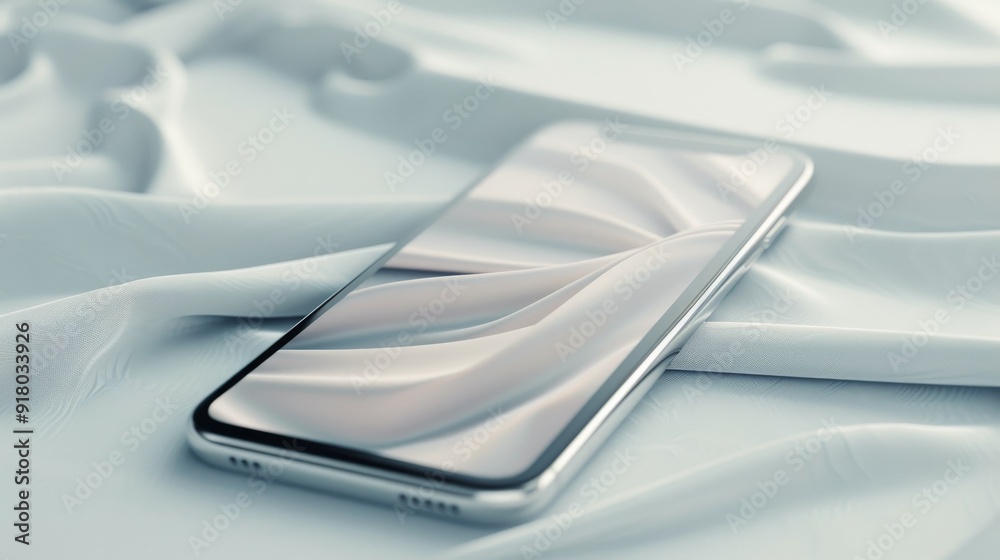 Mobile Phone Resting On Soft White Fabric In A Minimalist Setting