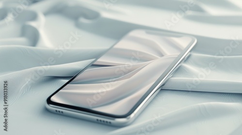 Mobile Phone Resting On Soft White Fabric In A Minimalist Setting