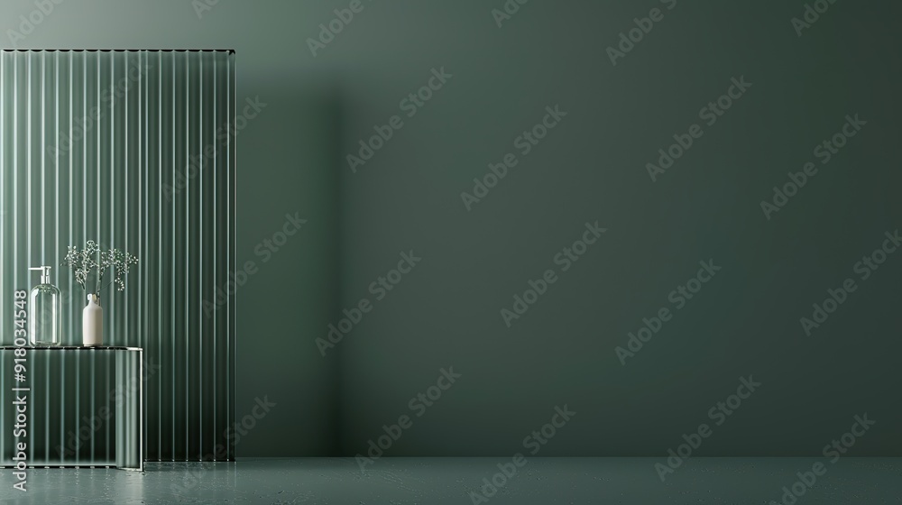 Minimalistic interior with reeded glass panel and subtle decor Minimalistic interior with reeded glass panel and subtle decor