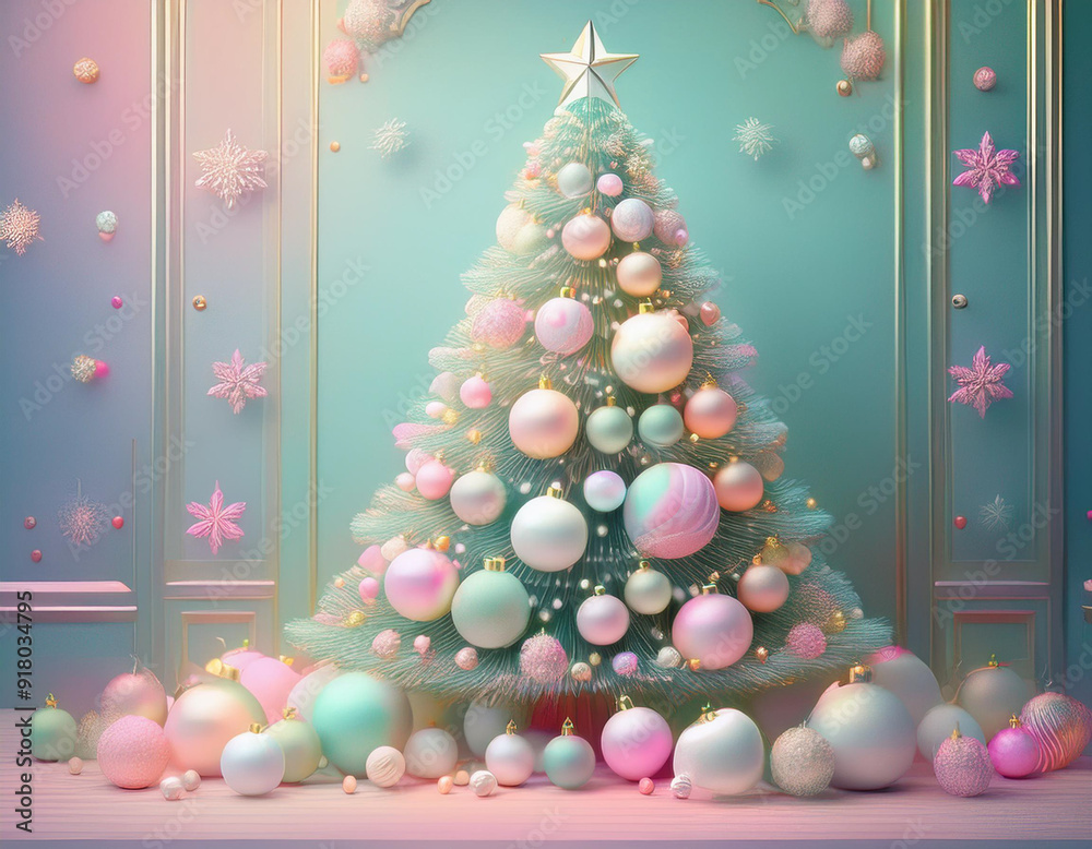Soft and Whimsical Christmas Tree with Pastel Ornaments Dreamy Holiday Illustration Soft and Whimsical Christmas Tree with Pastel Ornaments Dreamy Holiday Illustration