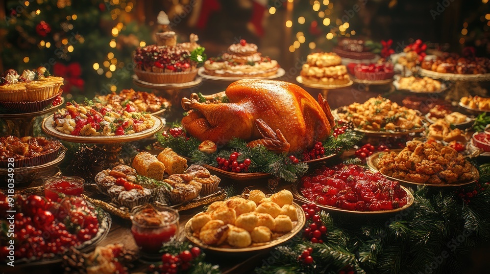 Festive Christmas Food Spread Featuring a Delicious Array of Traditional Dishes Festive Christmas Food Spread Featuring a Delicious Array of Traditional Dishes