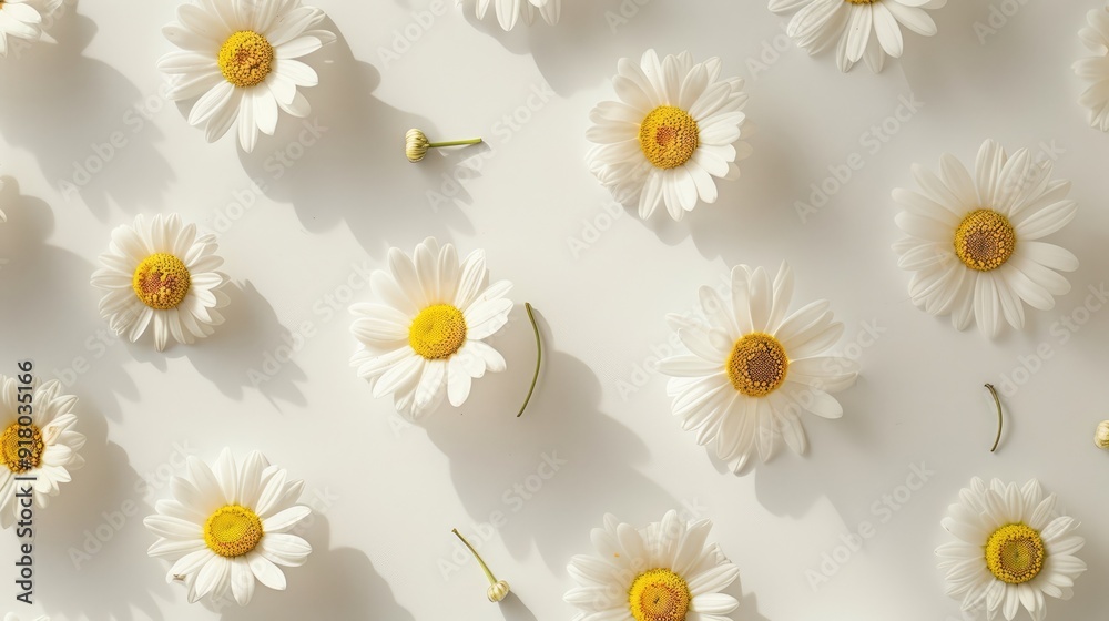 Obraz premium Chamomile buds pattern on white. Simple summer flower design