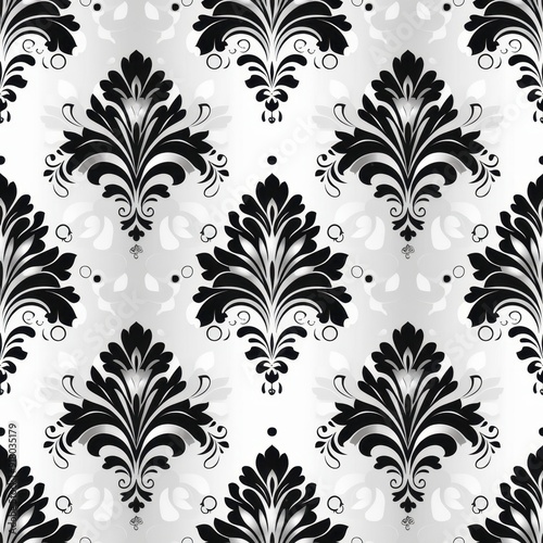 Seamless Black and White Damask Floral Pattern