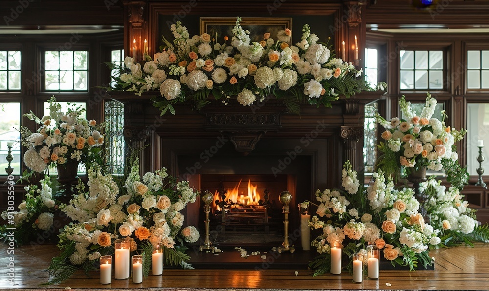 Fireplace wedding backdrop with gothic decor and candles Fireplace wedding backdrop with gothic decor and candles