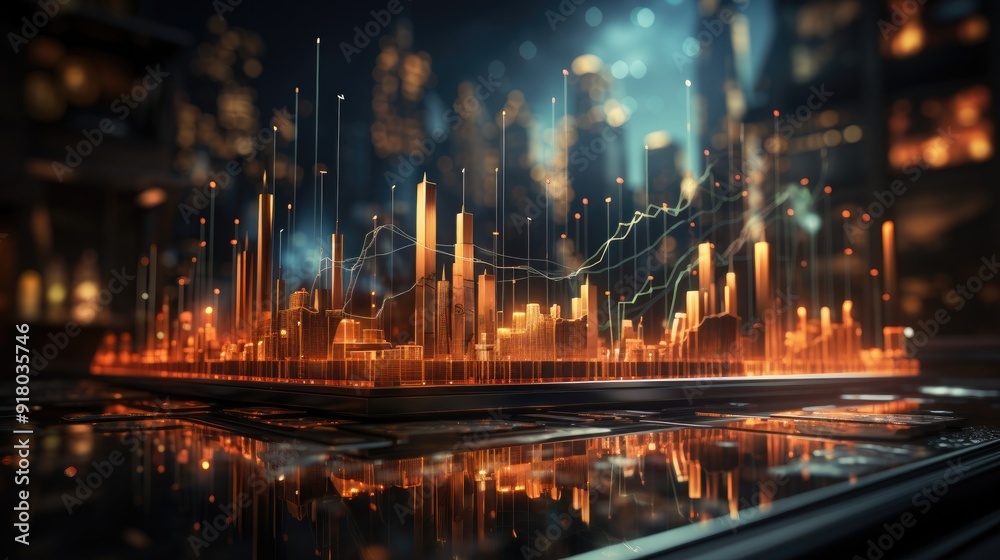 Fototapeta premium Futuristic Stock Growth Visualization Featuring Sleek Digital Design and Advanced Analytics