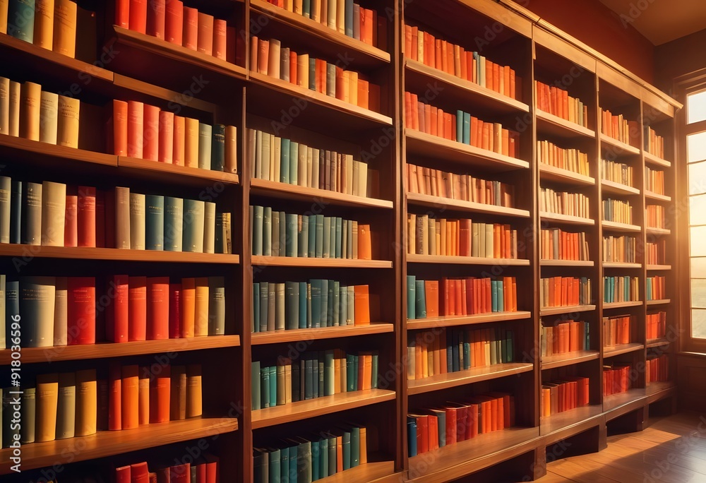 A large wooden bookshelf filled with various books in a library or study A large wooden bookshelf filled with various books in a library or study