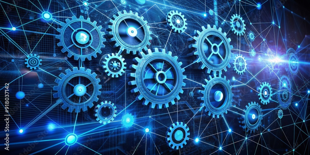 Abstract illustration of internal control concept featuring a network of gears, lines, and nodes, symbolizing efficient data management and secure digital infrastructure. Abstract illustration of internal control concept featuring a network of gears, lines, and nodes, symbolizing efficient data management and secure digital infrastructure.