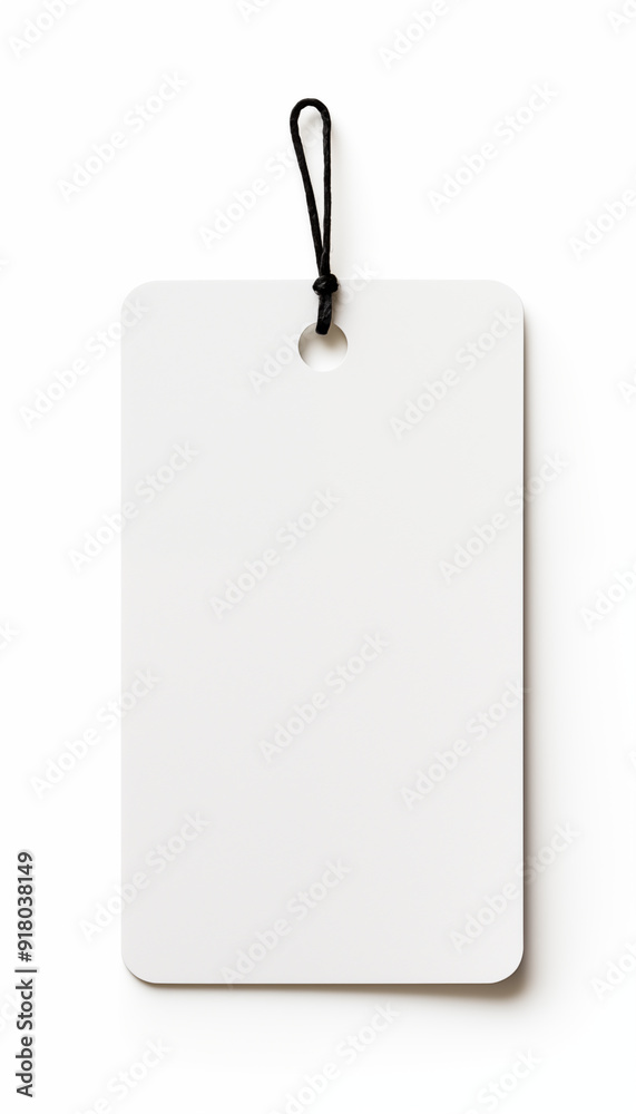 Fototapeta premium Blank White Tag with Black String Isolated on White Background