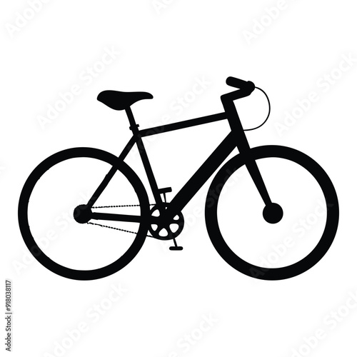 Isolated on white, a vector bicycle icon represents sport and transportation with its wheel, frame, pedal, and chain, ideal for cycling enthusiasts