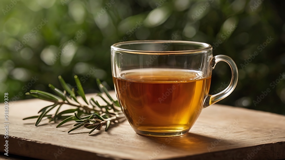 Refreshing Herbal Tea in a Glass Cup Surrounded by Nature's Beauty Refreshing Herbal Tea in a Glass Cup Surrounded by Nature's Beauty