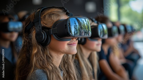 Students Using Virtual Reality Glasses in Learning Environment Generative AI