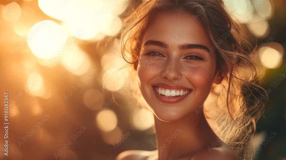 A stunning woman with a radiant smile, captured in a natural setting with soft, flattering light that highlights her beauty and confidence. A stunning woman with a radiant smile, captured in a natural setting with soft, flattering light that highlights her beauty and confidence.