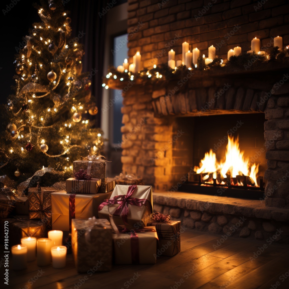 A Warm and Festive Looking Decoration for Christmas Decorated with Christmas Items A Warm and Festive Looking Decoration for Christmas Decorated with Christmas Items