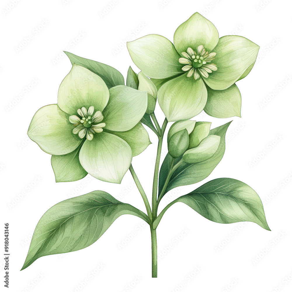 Fototapeta premium A beautiful illustration of a soft green flower with detailed petals and leaves, perfect for nature-themed designs and projects. transparent background