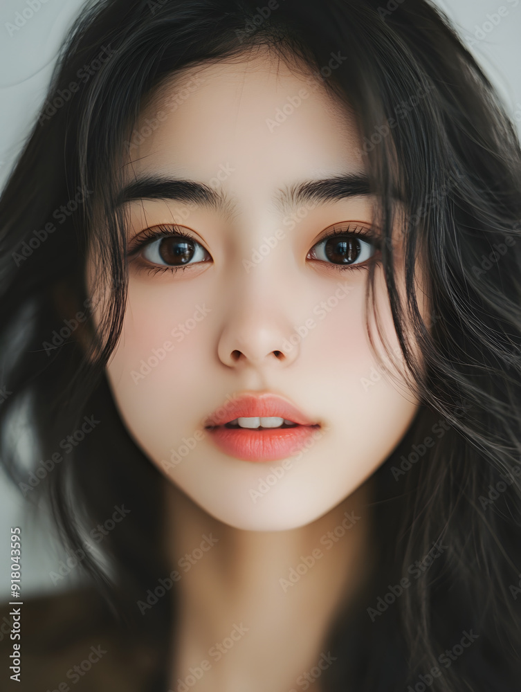 黒髪かわいい日本人美少女のクローズアップ 黒髪かわいい日本人美少女のクローズアップ