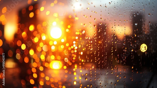 Vibrant Sunset Illuminating Rain-Soaked Urban Skyline