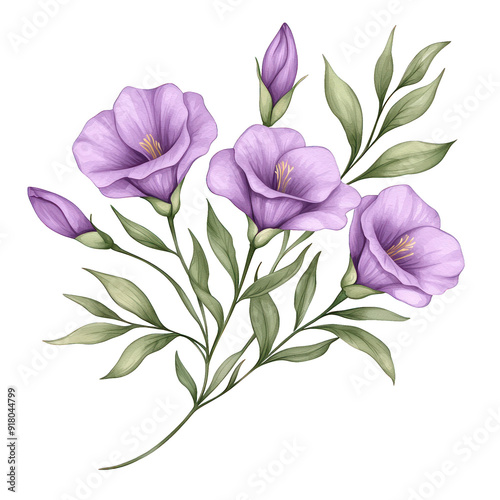 A beautiful bouquet of purple flowers with delicate leaves, perfect for adding a touch of nature to any design or decor. transparent background