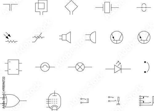 Electronic circuit symbols. Graphic symbols for electrical components in schematic circuit diagrams. Vector .