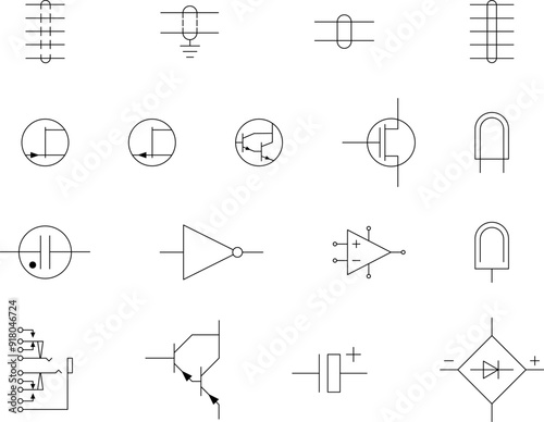 Electronic circuit symbols. Graphic symbols for electrical components in schematic circuit diagrams. Vector .