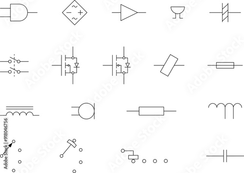 Electronic circuit symbols. Graphic symbols for electrical components in schematic circuit diagrams. Vector .