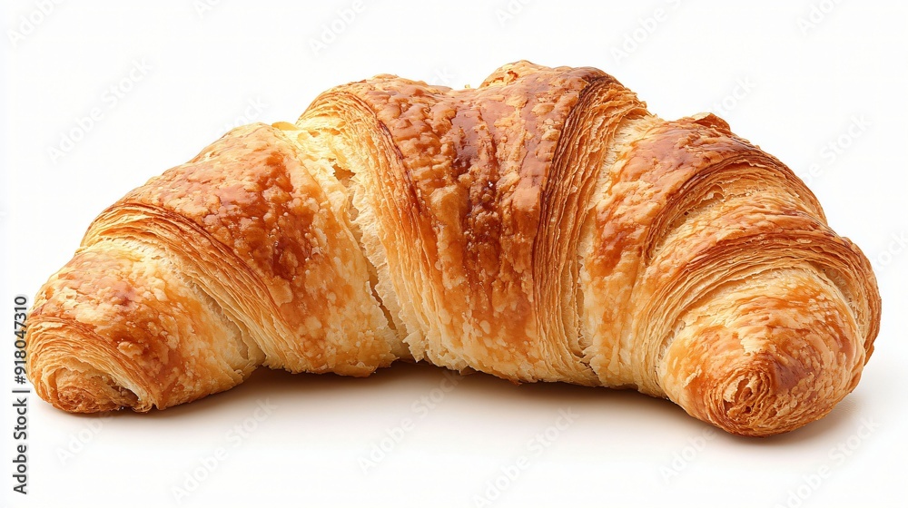 A close-up of a golden, flaky croissant with a crisp outer layer and soft, buttery texture, set against a clean white background. A close-up of a golden, flaky croissant with a crisp outer layer and soft, buttery texture, set against a clean white background.