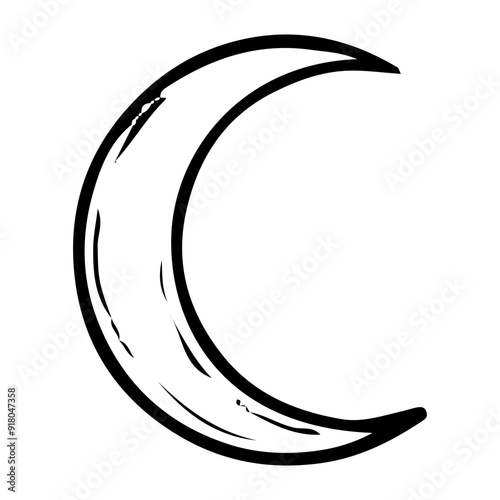 Crescent moon hand drawn doodle. The night celestial satellite of the earth. Astrology. Vector outline line art illustration.