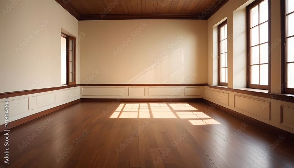 Hardwood floor with sunlight streaming through windows, creating a warm and inviting atmosphere Hardwood floor with sunlight streaming through windows, creating a warm and inviting atmosphere
