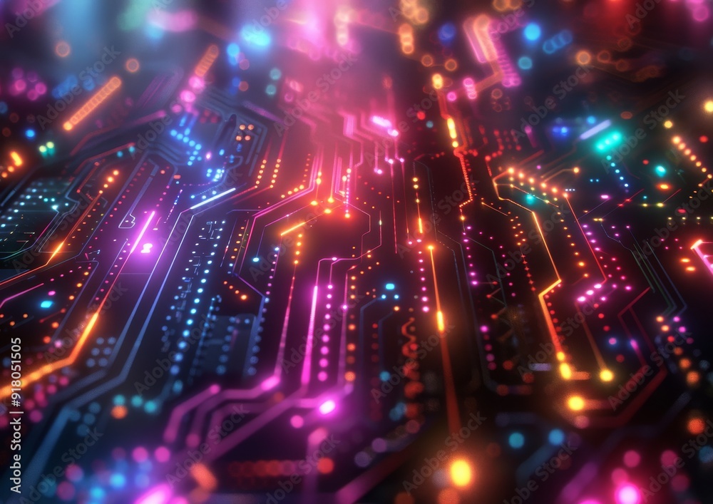 Abstract background with glowing light lines and patterns like a digital circuit board, showcasing futuristic technology with motion blur to depict high-speed data transfer. Abstract background with glowing light lines and patterns like a digital circuit board, showcasing futuristic technology with motion blur to depict high-speed data transfer.