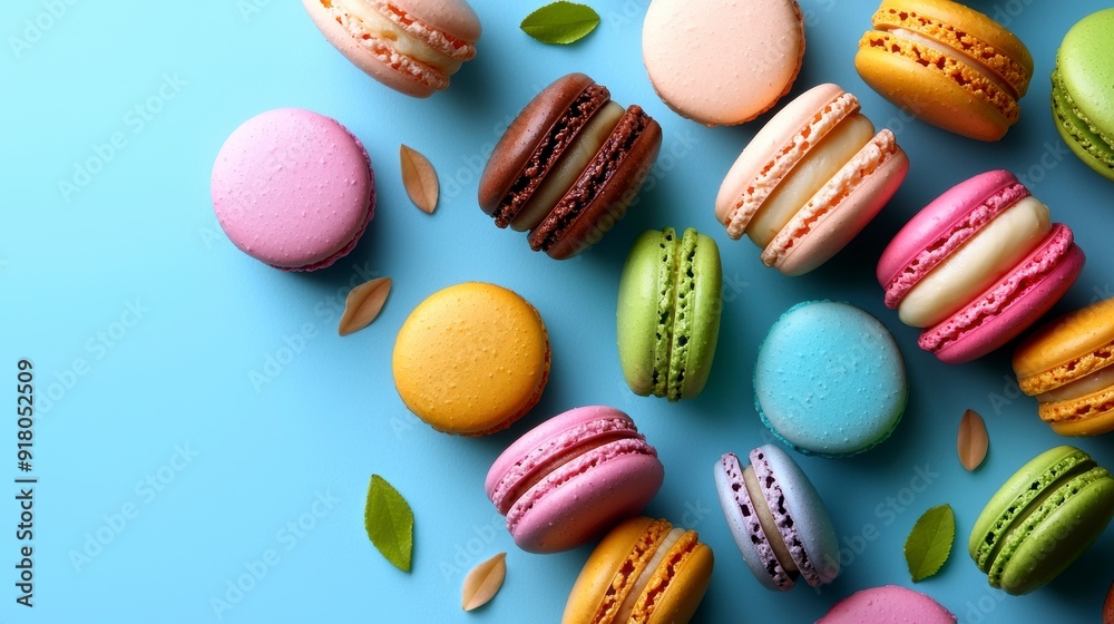 Colorful macarons arranged in an elegant pattern Colorful macarons arranged in an elegant pattern