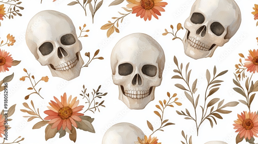 a skull and flowers pattern