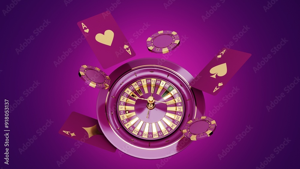 Casino chips, cubes, roulette, drum on dark violet background - 3d render. Flying chip for online casinos and mobile gambling applications, poker - winner, wealth concept. Casino chips, cubes, roulette, drum on dark violet background - 3d render. Flying chip for online casinos and mobile gambling applications, poker - winner, wealth concept.