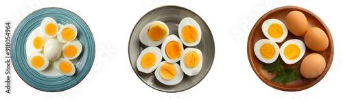 boiled egg on white background top view photo