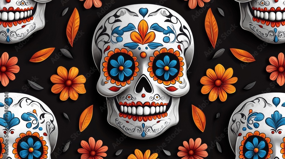 a seam of skulls with flowers and butterflies a seam of skulls with flowers and butterflies