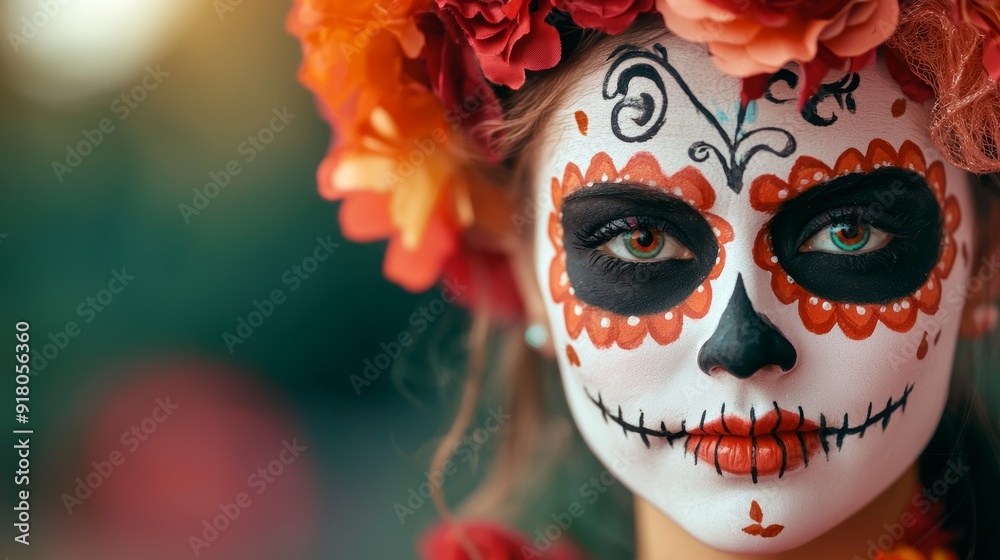 a woman with face painted in white and red