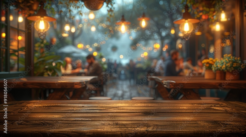 Cozy outdoor dining area in a garden with string lights during the evening Cozy outdoor dining area in a garden with string lights during the evening