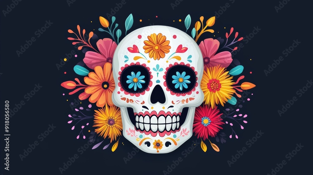 a skull with flowers and leaves on it a skull with flowers and leaves on it