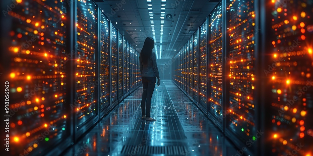 Woman Standing in Server Room Woman Standing in Server Room